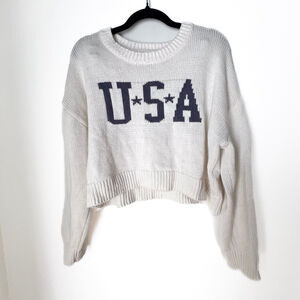 Grayson Threads USA Cream Knit Cropped Sweater Size XL Cream Crew Neck Classic